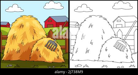 Haystack Coloring Page Colored Illustration Stock Vector