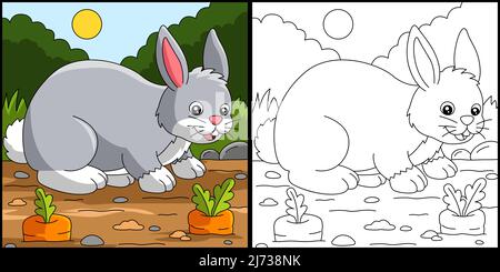 Rabbit Coloring Page Colored Illustration Stock Vector