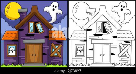 Haunted House Halloween Coloring Page Illustration Stock Vector