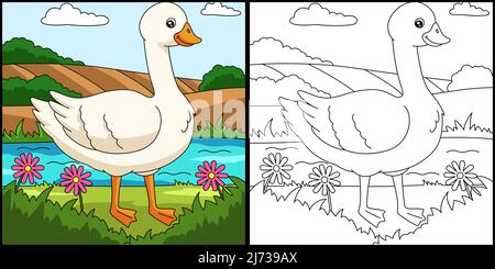 Goose Coloring Page Colored Illustration Stock Vector