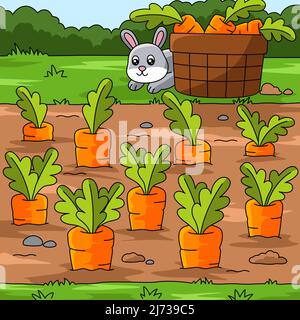 Carrot Field Colored Cartoon Illustration Stock Vector