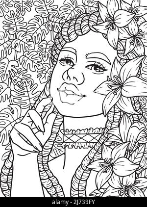 Afro American Flower Girl Coloring Page for Kids Stock Vector Image ...