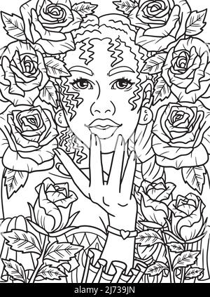 Afro American Flower Girl Coloring Page Stock Vector Image & Art - Alamy