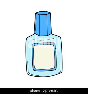 A bottle with a cap, a correction liquid. Doodle outline style. Hand-drawn Colorful vector illustration. The design elements are isolated on a white b Stock Vector