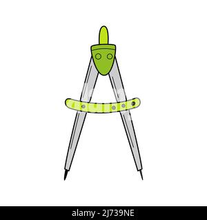 A compass for drawing circles. School item. Doodle. Hand-drawn Colorful vector illustration. The design elements are isolated on a white background Stock Vector
