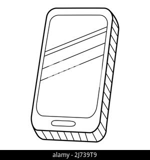 A smartphone, a phone with a screen. Linear icon. Hand-drawn black and white vector illustration. Isolated on a white background. Stock Vector