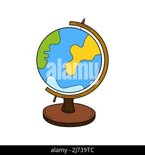 A globe on a stand. School item. Doodle. Globus. Hand-drawn Colorful vector illustration. The design elements are isolated on a white background Stock Vector