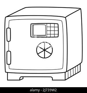 A bank safe with a combination lock and a keyboard. A symbol of reliability, bank savings. Linear icon. Hand-drawn black and white vector illustration Stock Vector
