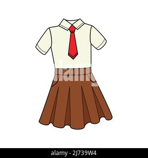 Girls ' school uniforms. A blouse with a tie and a skirt. Clothes. Doodle. Hand-drawn Colorful white vector illustration. The design elements are isol Stock Vector