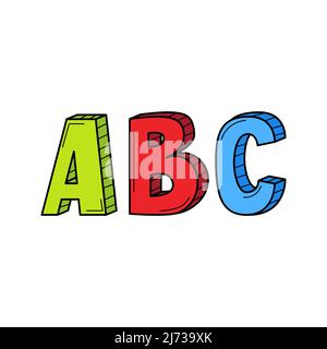 The letters ABC in doodle style. Hand-drawn Colorful vector illustration. Design elements are isolated on a white background. Stock Vector
