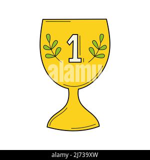 The cup for the first place. Reward. Doodle. Hand-drawn Colorful vector illustration. The design elements are isolated on a white background Stock Vector