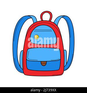 A school backpack with pockets. Doodle. Hand-drawn Colorful vector illustration. The design elements are isolated on a white background Stock Vector