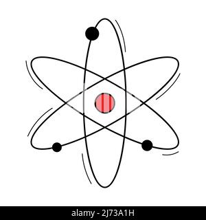 The symbol of the atom. Doodle outline style. A chemical sign. Hand-drawn Colorful vector illustration. The design elements are isolated on a white ba Stock Vector