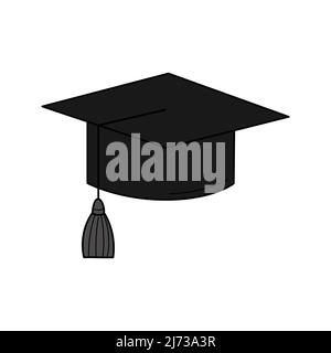 Graduate's hat. Doodle style. The symbol of graduation. Hand-drawn Colorful vector illustration. The design elements are isolated on a white backgroun Stock Vector