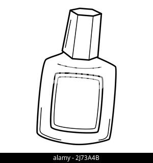A bottle with a cap, a correction liquid. Doodle outline style. Hand-drawn black and white vector illustration. The design elements are isolated on a Stock Vector