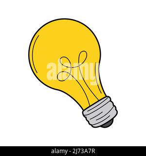 An incandescent light bulb, a symbol of an idea, insight. Doodle. Hand-drawn Colorful vector illustration. The design elements are isolated on a white Stock Vector