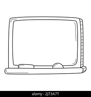 The blackboard is empty with space for text. Doodle style. Hand-drawn black and white vector illustration. The design elements are isolated on a white Stock Vector