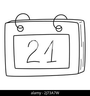 A simple wall calendar with a date. Linear icon. Hand-drawn black and white vector illustration. Isolated on a white background. Stock Vector
