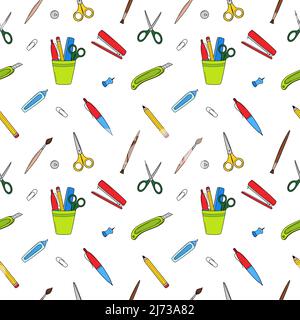 Funny Office Supplies Humanized Character with Ruler and Eraser Having Fun  Vector Seamless Pattern Template, Stock vector