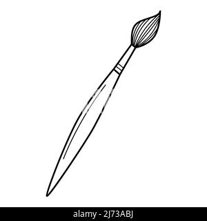 A brush for drawing, a tool for art. School item. Doodle. Hand-drawn black and white vector illustration. Design elements are isolated on a white back Stock Vector