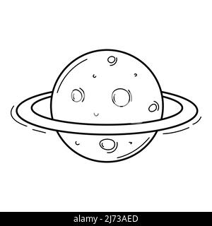 An abstract planet with craters and rings. Space. Doodle style. Hand-drawn black and white vector illustration. The design elements are isolated on a Stock Vector