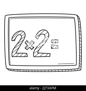 A school board with a task. Doodle style. Mathematics. Hand-drawn black and white vector illustration. The design elements are isolated on a white bac Stock Vector