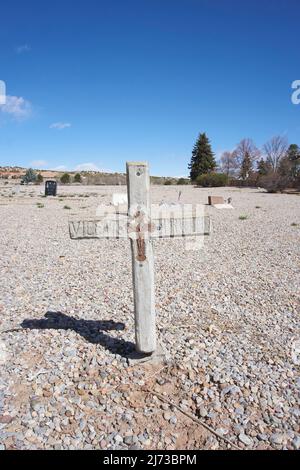 Old cross shaped grave markers in Rosario Cemetery, Santa Fe, New Mexico. Stock Photo