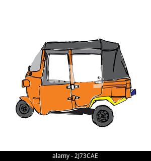 Bajaj is an icon of public transportation in the city of Jakarta, Indonesia. (Bajaj is a three-wheeled motorized vehicle) Stock Vector