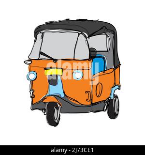 Bajaj is an icon of public transportation in the city of Jakarta, Indonesia. (Bajaj is a three-wheeled motorized vehicle) Stock Vector