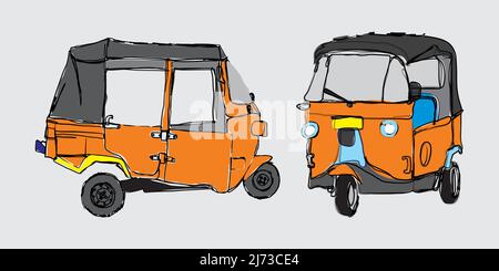 Bajaj is an icon of public transportation in the city of Jakarta, Indonesia. (Bajaj is a three-wheeled motorized vehicle) Stock Vector