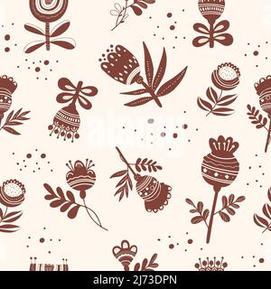 Floral seamless pattern. Decorative flowers on light background With decor. Vector illustration. Linear hand drawing for decor, design, print, packagi Stock Vector