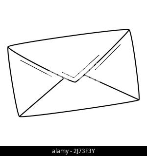 A closed paper envelope. A letter, mail correspondence, a message. Linear icon. Hand-drawn black and white vector illustration. Isolated on a white ba Stock Vector