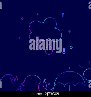 Overcast and rain gradient line vector icon, simple illustration on a dark blue background, weather forecast related bottom border. Stock Vector