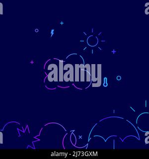 Cloud and sun gradient line vector icon, simple illustration on a dark blue background, weather forecast related bottom border. Stock Vector