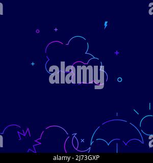 Overcast gradient line vector icon, simple illustration on a dark blue background, weather forecast related bottom border. Stock Vector