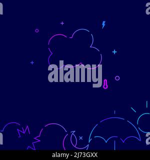 Overcast gradient line vector icon, simple illustration on a dark blue background, weather forecast related bottom border. Stock Vector