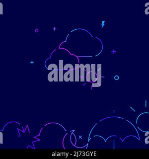 Clouds and sun gradient line vector icon, simple illustration on a dark blue background, weather forecast related bottom border. Stock Vector