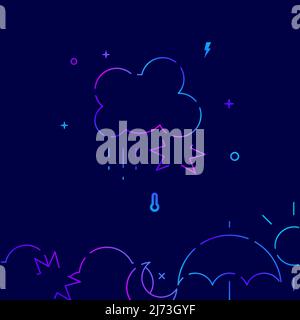Thunderstorm gradient line vector icon, simple illustration on a dark blue background, weather forecast related bottom border. Stock Vector