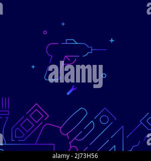 Drill, screwdriver gradient line vector icon, simple illustration on a dark blue background, Working tools, handycraft, home renovation related bottom Stock Vector