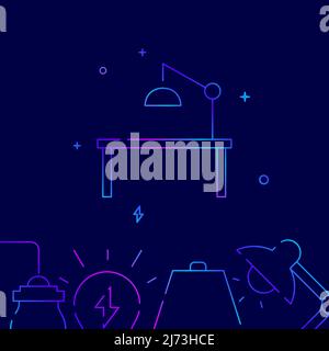 Table lamp, workplace gradient line vector icon, simple illustration on a dark blue background, Home lamps related bottom border. Stock Vector