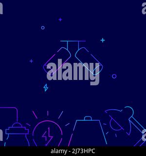 Ceiling spotlights gradient line vector icon, simple illustration on a dark blue background, Home lamps related bottom border. Stock Vector