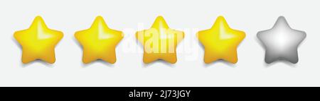 Three dimensional star rating, set of five. Stock Vector