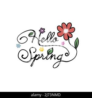 hello spring lettering vector illustration Stock Vector