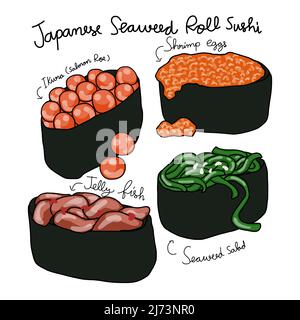 Japanese sushi line art drawing illustration Stock Vector