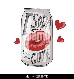 I soda think you are cute word with kiss mark on soda can vector illustration Stock Vector