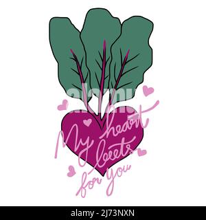 My heart beets for you, beetroot cartoon vector illustration Stock Vector