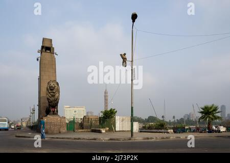 Architectural detail of Qasr El Nil Bridge, the oldest and most famous bridge on the Nile, connecting Tahrir Square with the Cairo Opera House Stock Photo