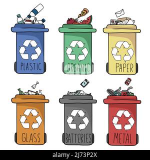 Different of garbage bins types for recycling info graphic vector illustration Stock Vector
