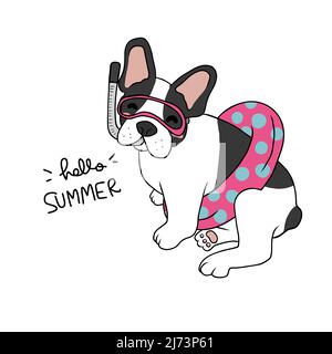 Boston Terrier dog summer time cartoon vector illustration Stock Vector