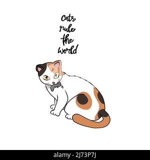 Cat rule the world, cat catching rat cartoon vector illustration Stock Vector